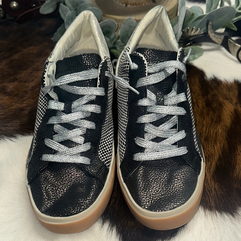 DV by Dolce Vita Black and White Sneakers with Tan Sole
